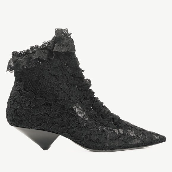 Saint Laurent Blaze 45 Black Lace Lace-Up Booties - Picture 1 of 10